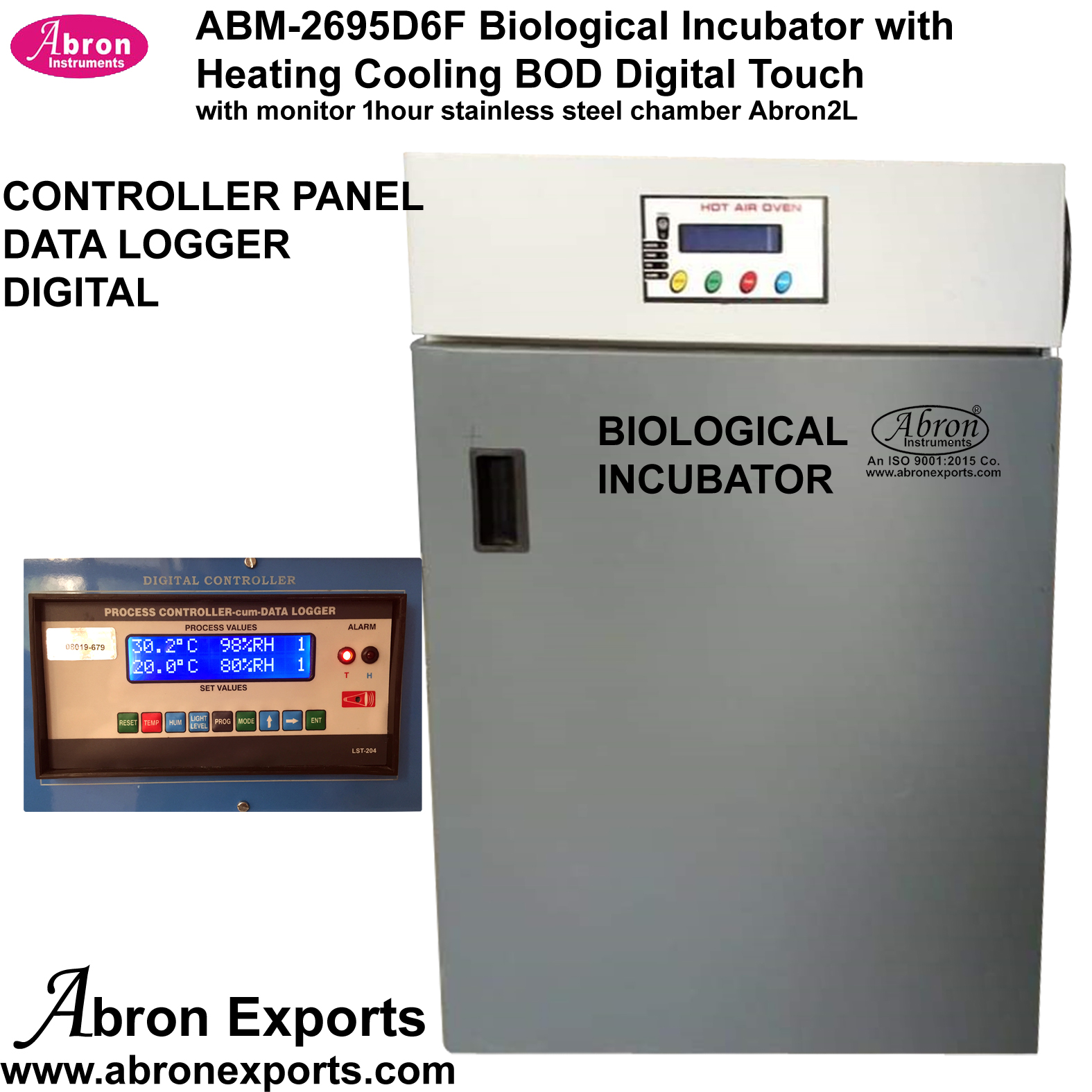 Biological Incubator with Heating Cooling BOD Digital Touch with monitor 1hour stainless steel chamber Abron ABM-2695D6F 